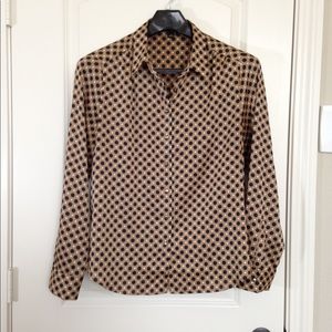 Ann Taylor Button-up - Tan w/ Navy & White Dots